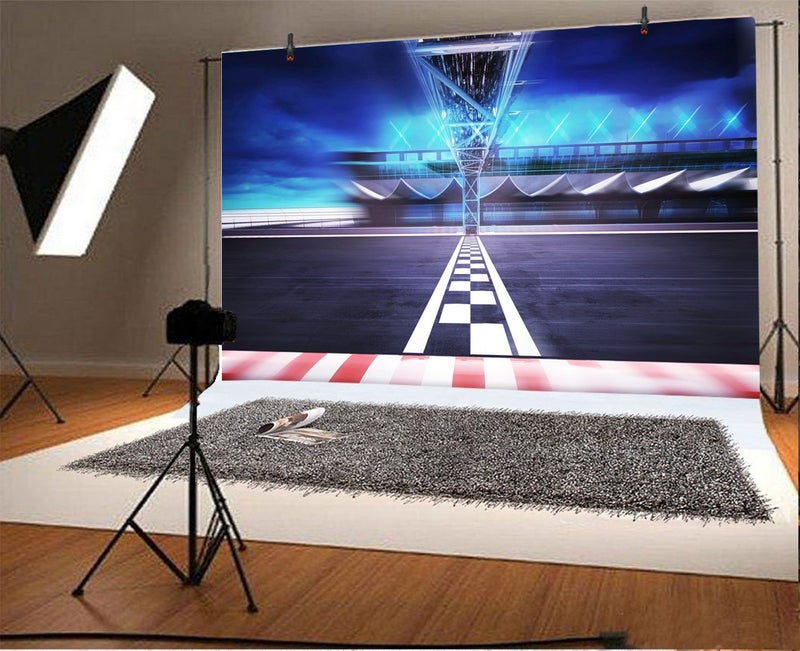 AOFOTO 7x5ft Finish Line Race Track Backdrop Motor Car Racing Auto Motorsport Motion Stadium Arena Road Photography Background Champion Sport Competition Boy Men Birthday Party Photo Studio Props - Image 2
